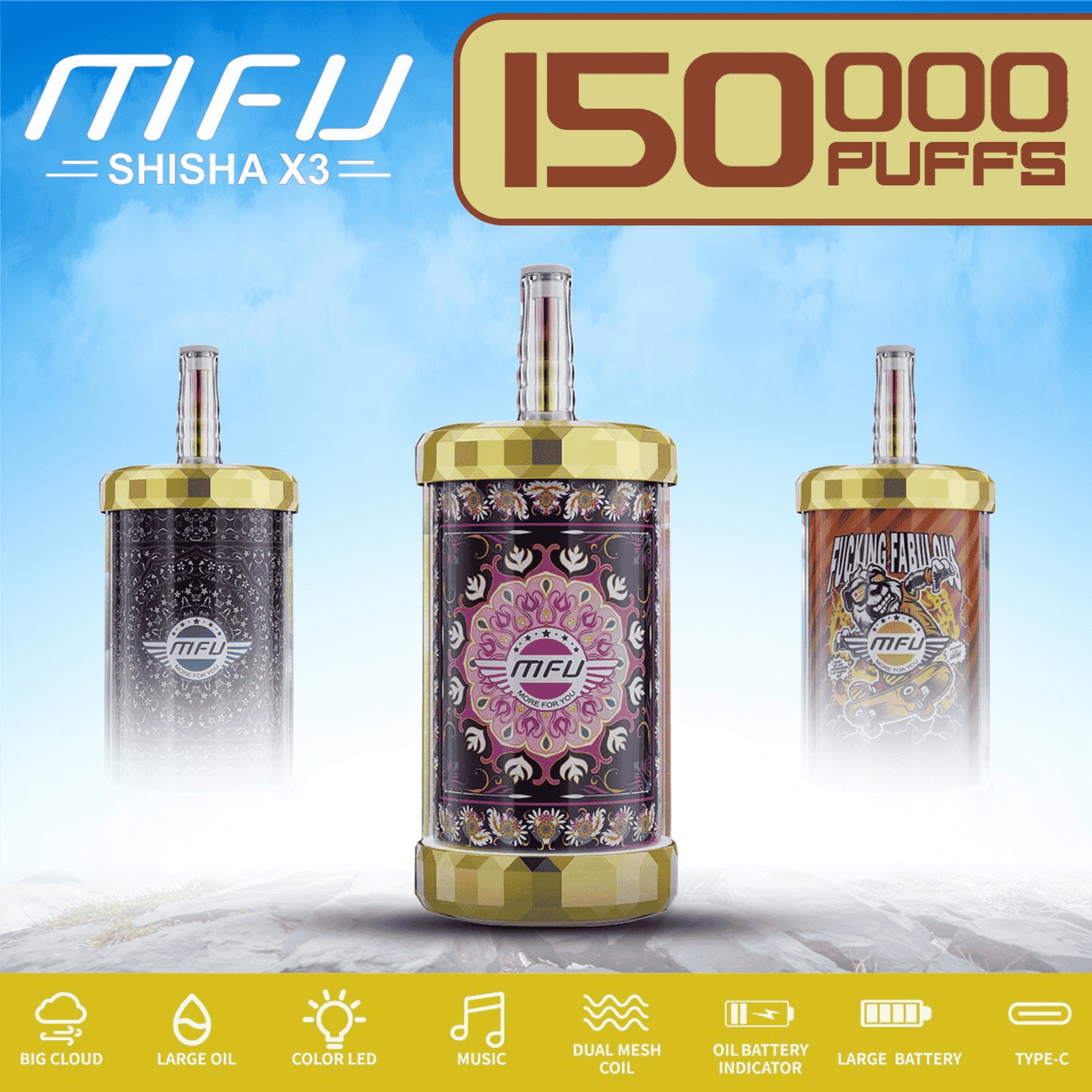 MFU SHISHA X3 Hookah Disposable Vape 150000 puffs Vape Bar Club MFU SHISHA X3 Hookah Disposable Vape 150000 puffs Vape Bar Club