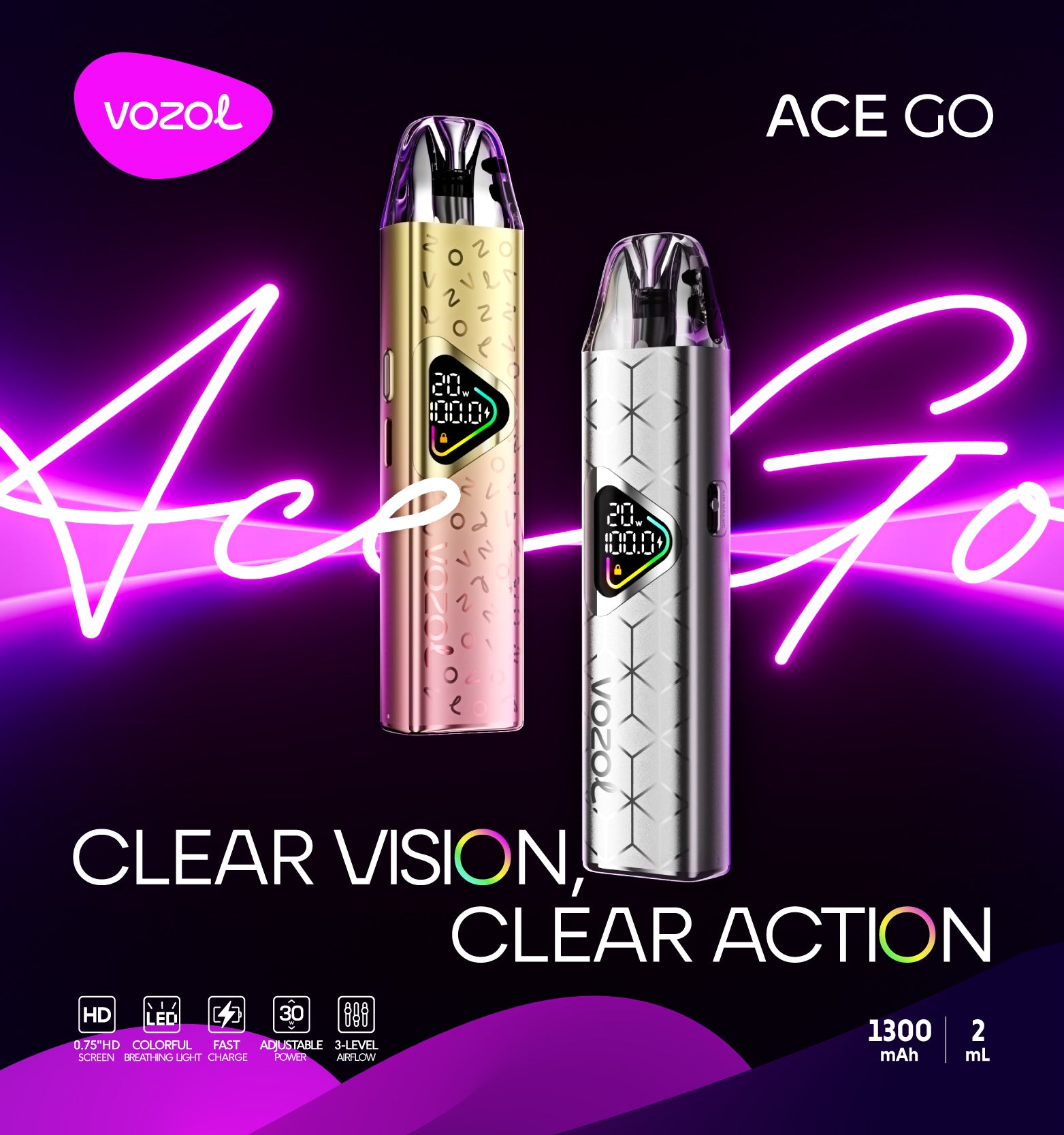 VOZOL Ace Go Pod System Kit 1300mAh 30W Vape Bar Club VOZOL Ace Go Pod System Kit 1300mAh 30W Vape Bar Club